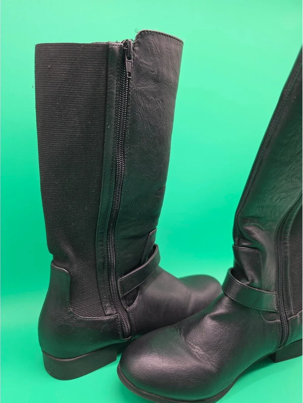 XOXO Elevation Women's Black Knee High Riding Boots Buckle Zip Size 5M 2019